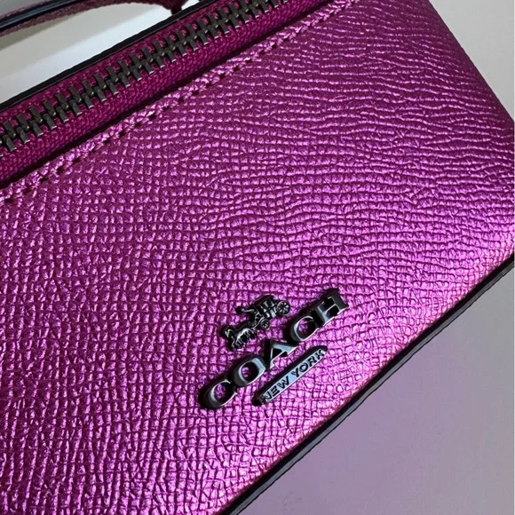 Coach Vanity Case Handled Zip Jewelry Travel Box Metallic Pink - Picture 4 of 16